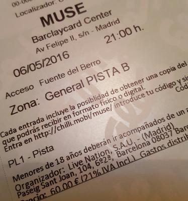 Dos entradas Muse 6 de Mayo Madrid